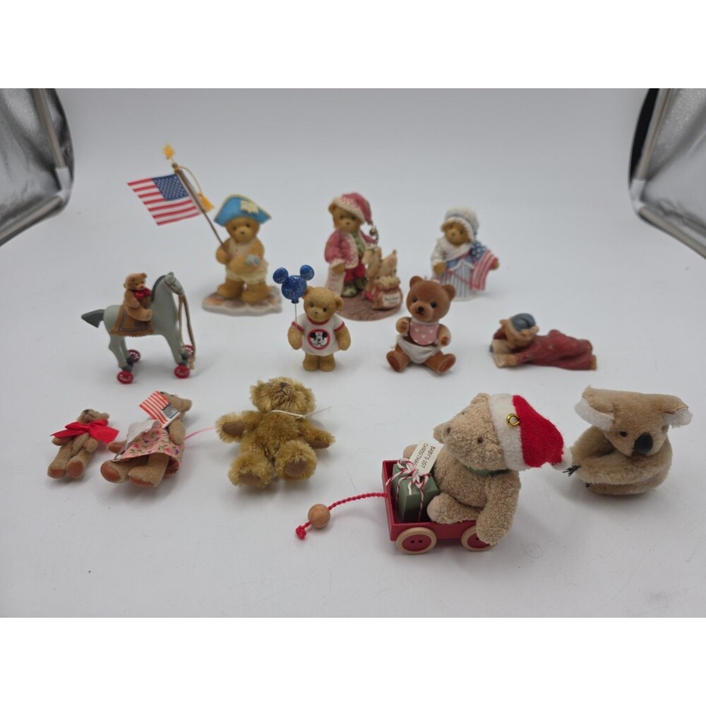 Vintage Lot Of 12 Mini Bear Figures Ornaments Cherished Teddies Hallmark+++